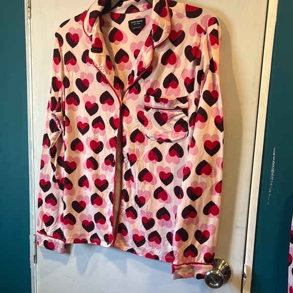 Victoria's Secret Pants - Kate Spade Pink and Black Heart Pajama Top